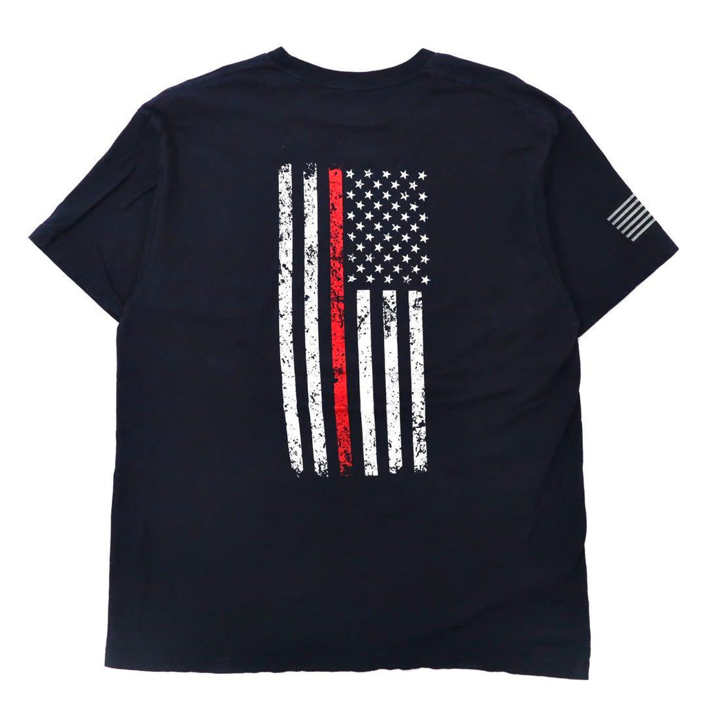 Ann Arbor プリントTシャツ XL ネイビー コットン 星条旗 Fire & Rescue アメリカ 消防士 Maltese Cross Firefighter Fire Courage Honor メキシコ製