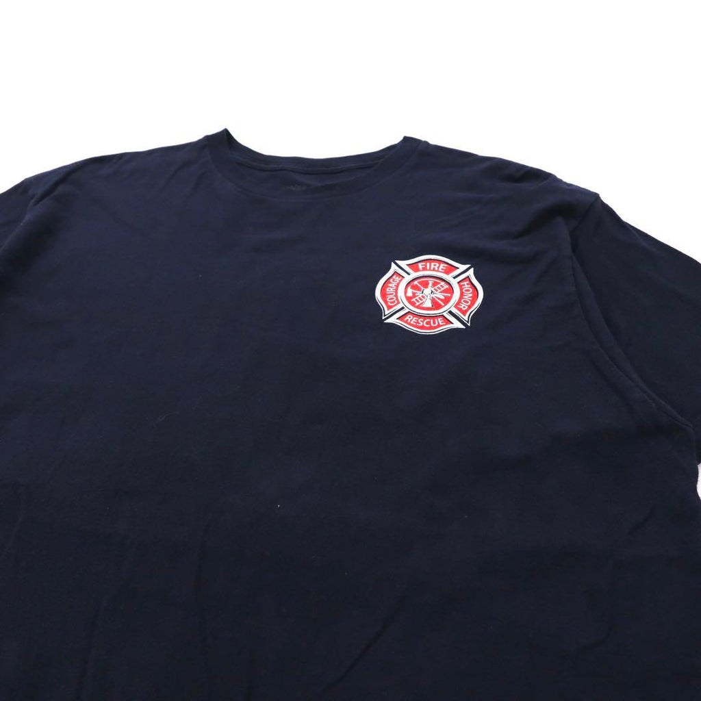 Ann Arbor プリントTシャツ XL ネイビー コットン 星条旗 Fire & Rescue アメリカ 消防士 Maltese Cross Firefighter Fire Courage Honor メキシコ製