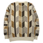 LINDBERGH 3D knit sweater M beige acrylic all over pattern different materials switching