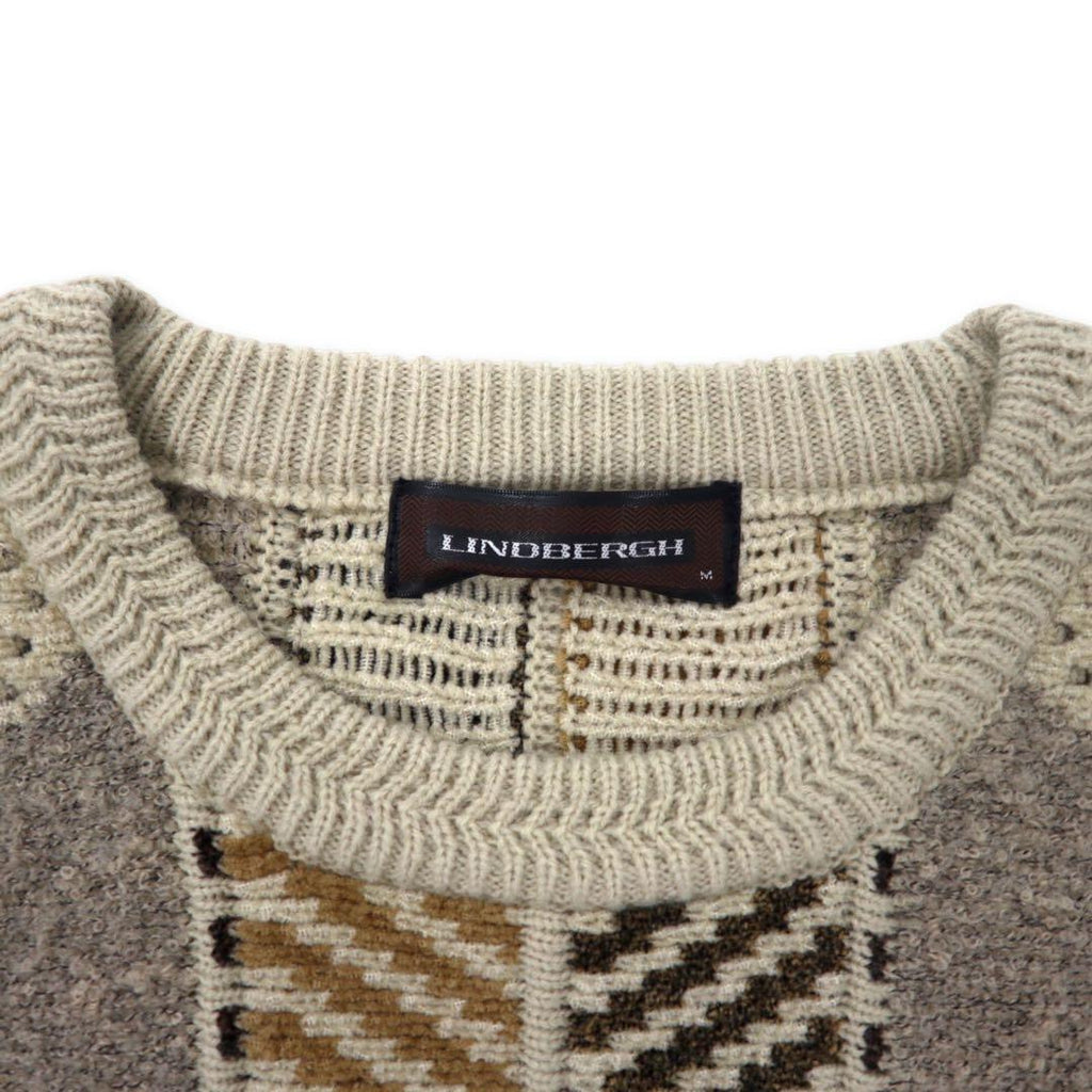 LINDBERGH 3D knit sweater M beige acrylic all over pattern different materials switching