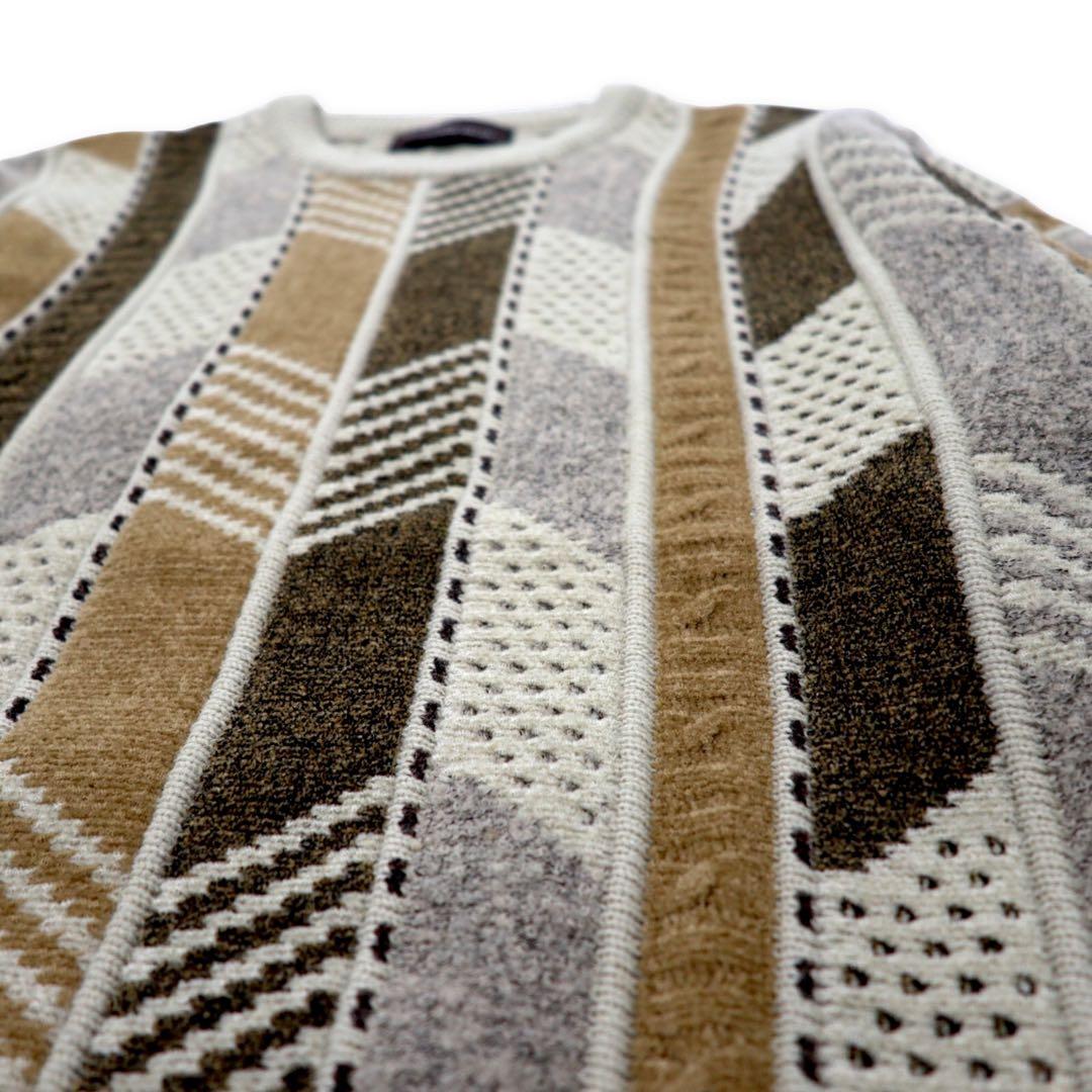 LINDBERGH 3D knit sweater M beige acrylic all over pattern different materials switching