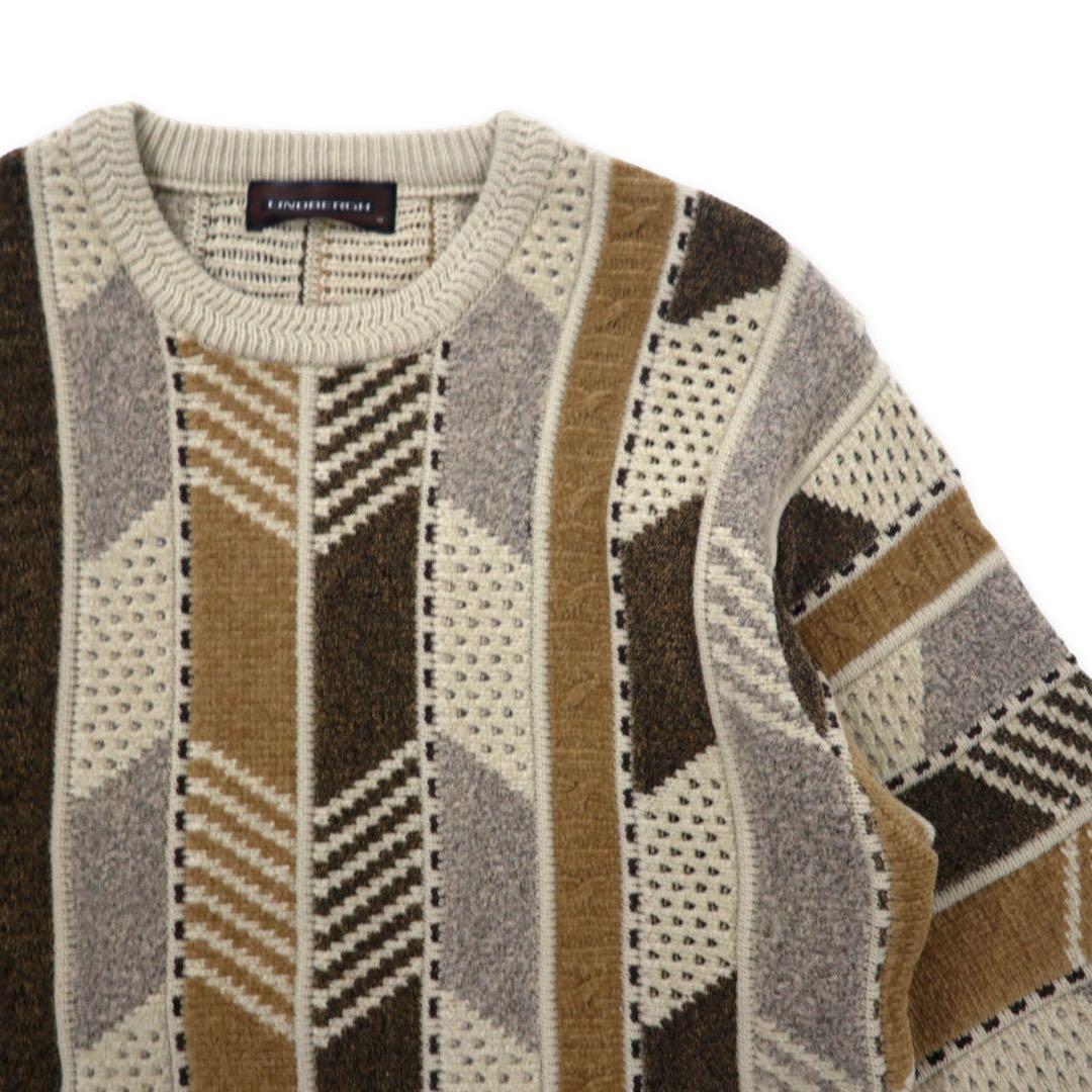 LINDBERGH 3D knit sweater M beige acrylic all over pattern different materials switching