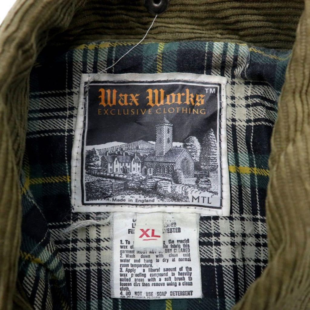 WAX WORKS オイルドジャケット コート XL カーキ コットン 襟コーデュロイ ダブルジップ イングランド製
