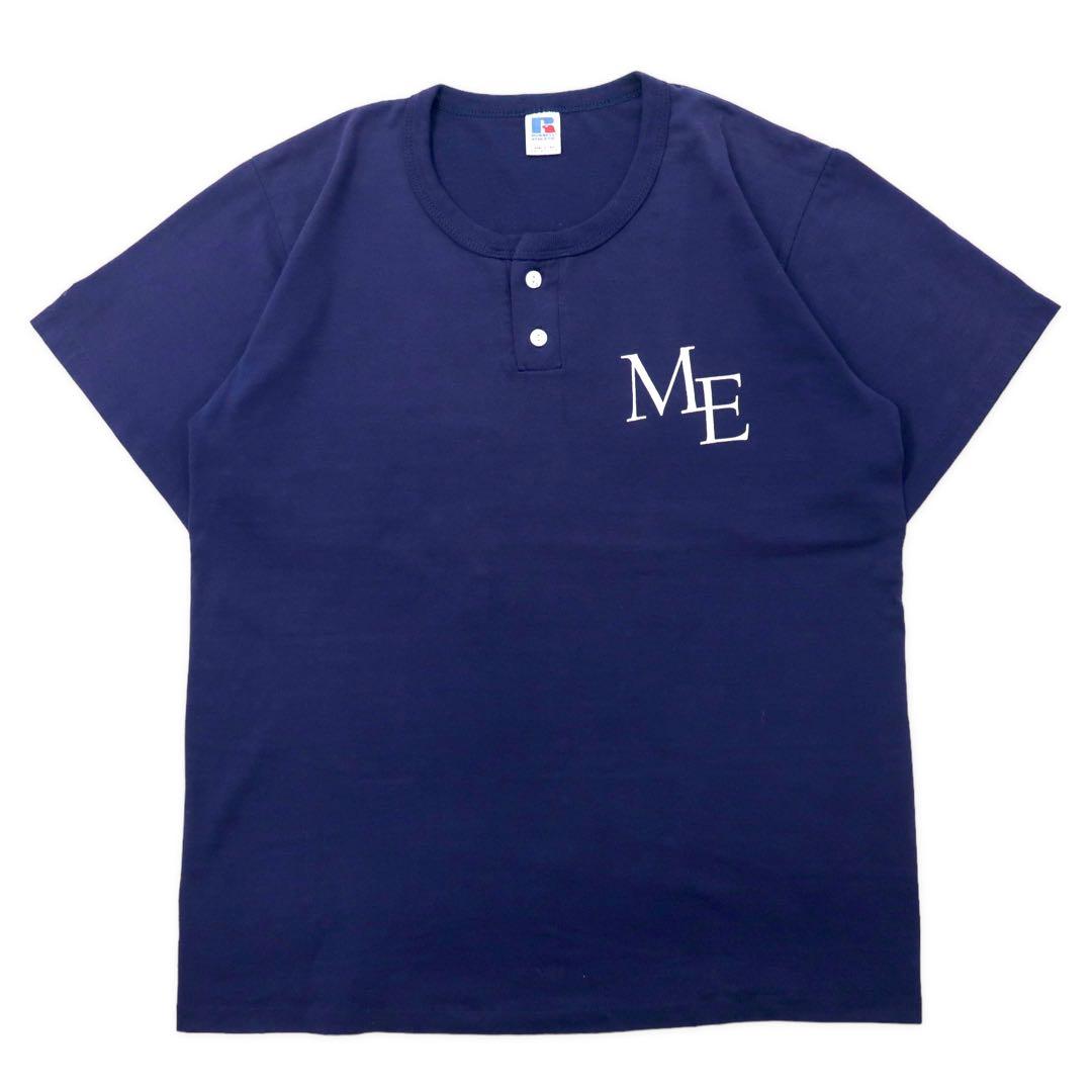 Made in USA RUSSELL ATHLETIC 80's Henley Neck T-Shirt XL Navy Cotton Back Print McCANN-ERICKSON MEN'S SOFTBALL
