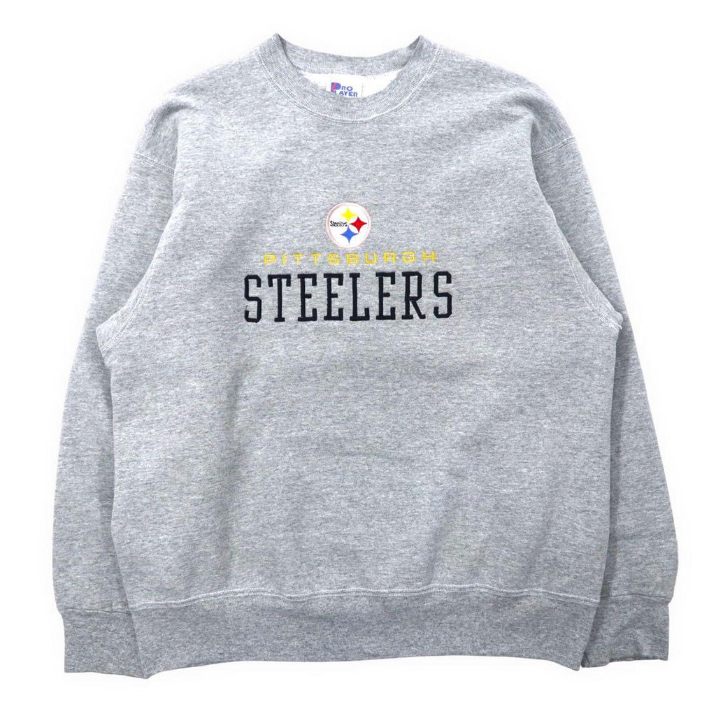 PRO PLAYER Made in USA 90's NFL Football Sweatshirt L Gray Cotton Brushed Lining PITTSBURGH STEELERS