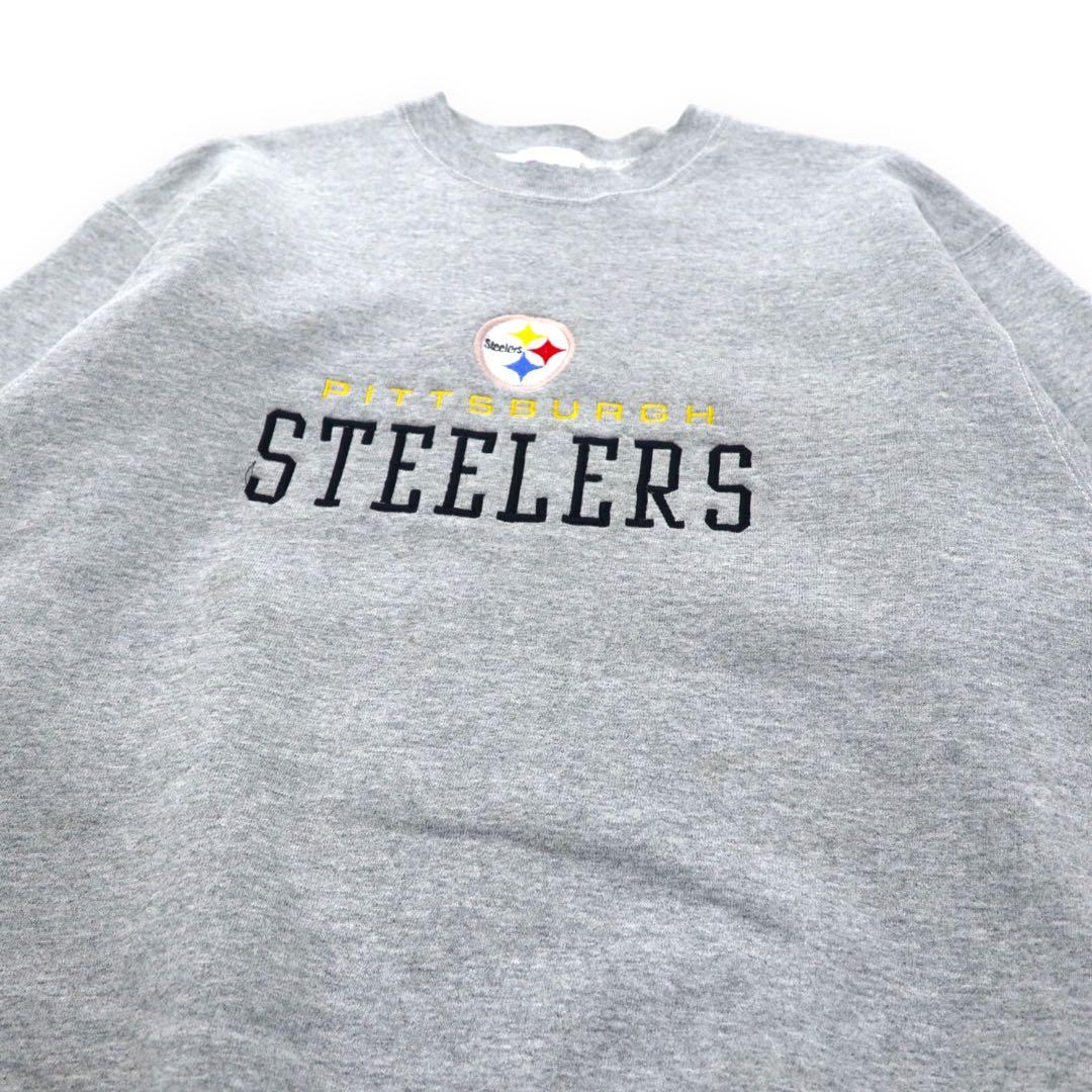 PRO PLAYER Made in USA 90's NFL Football Sweatshirt L Gray Cotton Brushed Lining PITTSBURGH STEELERS