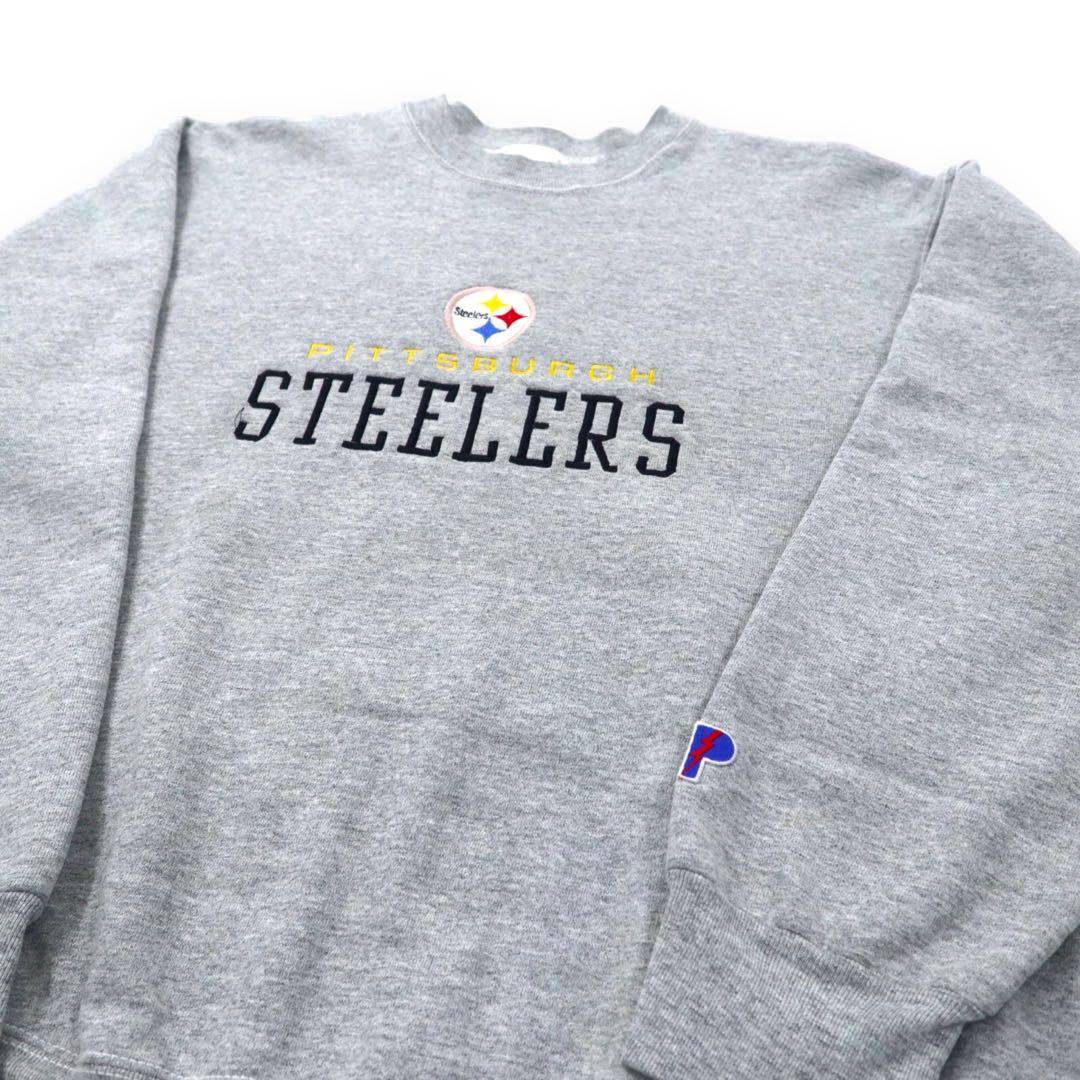PRO PLAYER Made in USA 90's NFL Football Sweatshirt L Gray Cotton Brushed Lining PITTSBURGH STEELERS