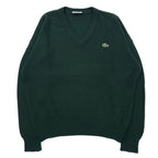 CHEMISE LACOSTE Made in France 80's French Lacoste V-neck Acrylic Knit Sweater 4 Green Wool One Point Logo Big Size