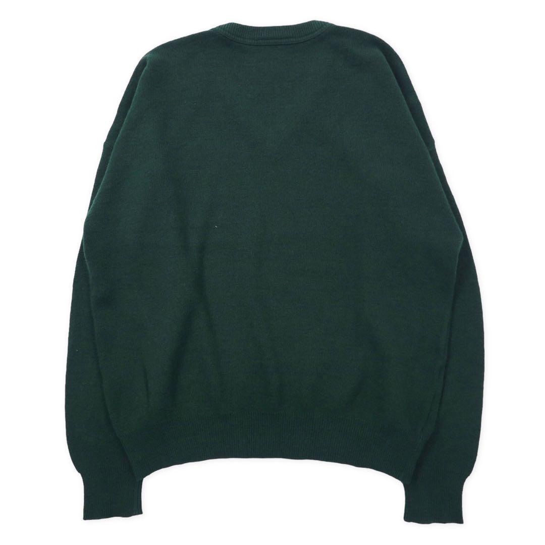 CHEMISE LACOSTE Made in France 80's French Lacoste V-neck Acrylic Knit Sweater 4 Green Wool One Point Logo Big Size