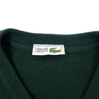 CHEMISE LACOSTE Made in France 80's French Lacoste V-neck Acrylic Knit Sweater 4 Green Wool One Point Logo Big Size