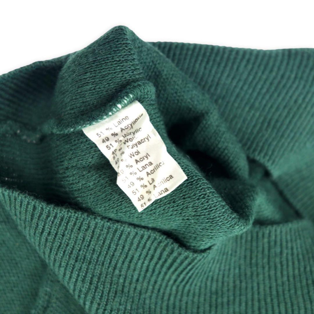 CHEMISE LACOSTE Made in France 80's French Lacoste V-neck Acrylic Knit Sweater 4 Green Wool One Point Logo Big Size
