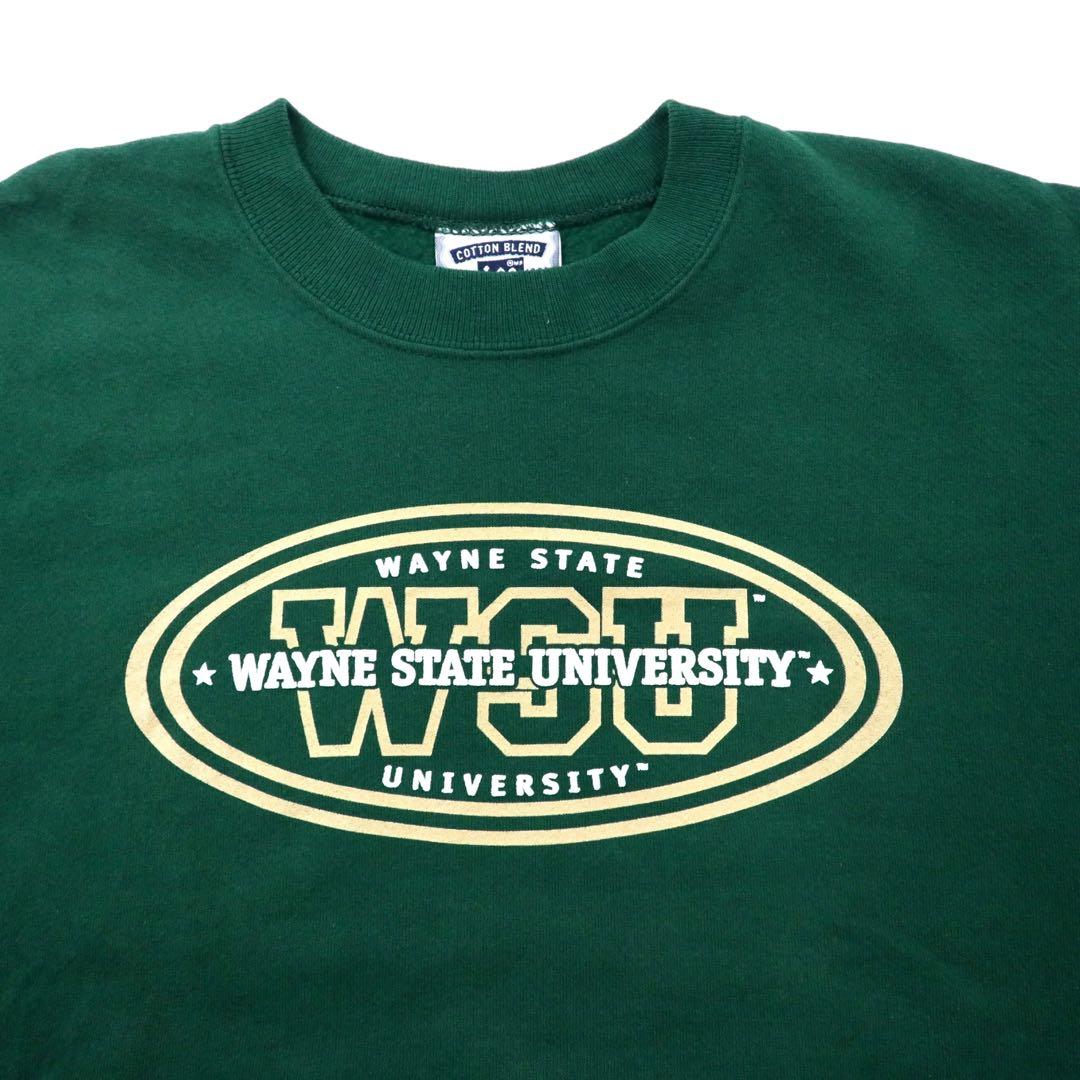 Made in USA Lee 90's College Print Sweatshirt XL Green Cotton Brushed Back WAYNE STATE UNIVERSITY