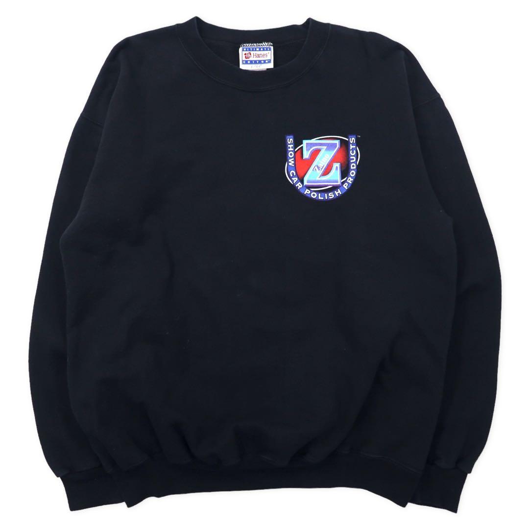Hanes 90's Printed Sweatshirt M Black Cotton Brushed Back Zaino Back Print Made in Mexico