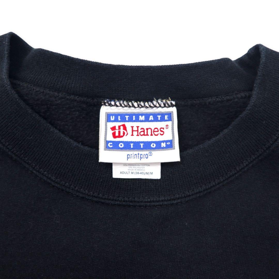 Hanes 90's Printed Sweatshirt M Black Cotton Brushed Back Zaino Back Print Made in Mexico
