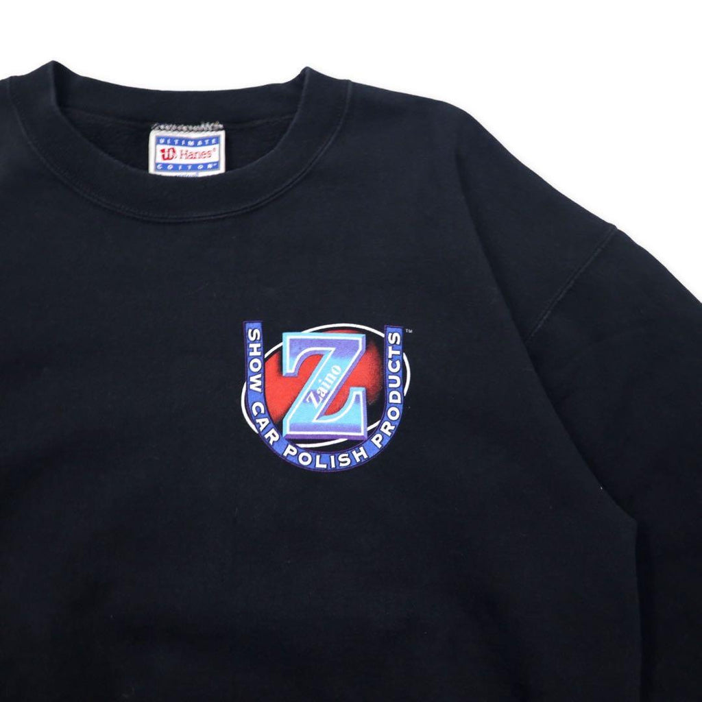 Hanes 90's Printed Sweatshirt M Black Cotton Brushed Back Zaino Back Print Made in Mexico