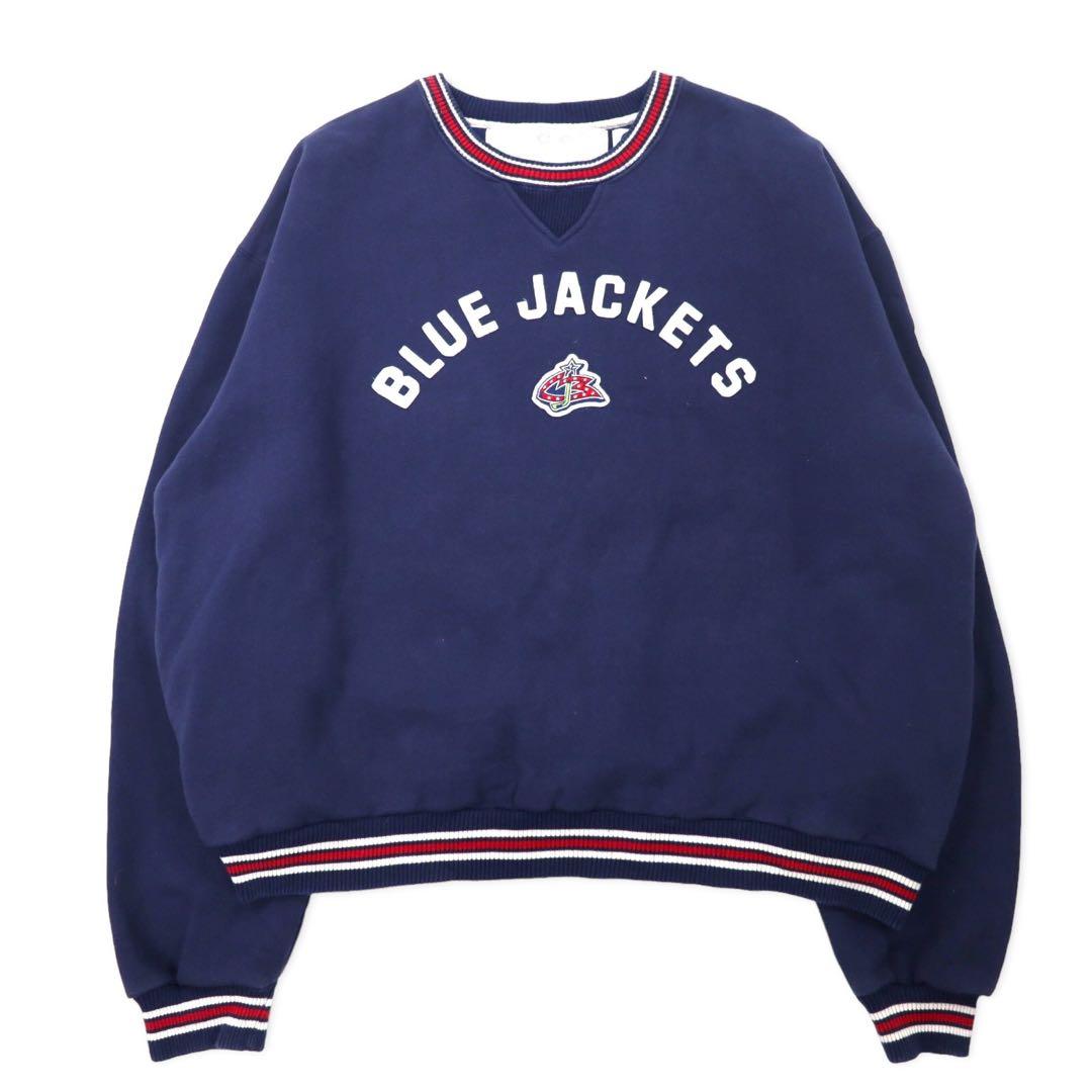 CCM CLASSICS Ribline Sweat XXL Navy Cotton Brushed Lining NHL BLUE JACKETS Big Size
