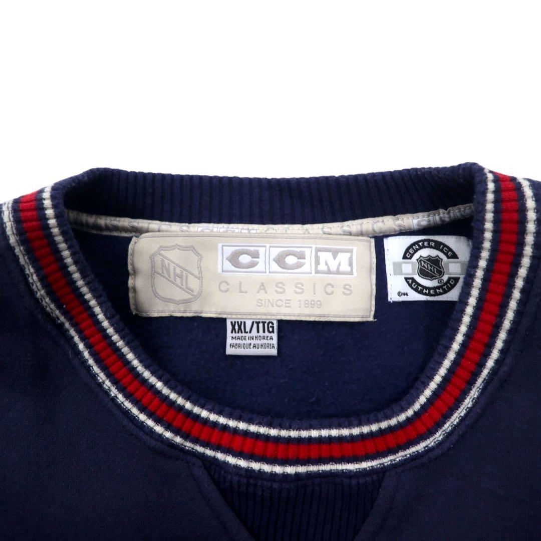 CCM CLASSICS Ribline Sweat XXL Navy Cotton Brushed Lining NHL BLUE JACKETS Big Size