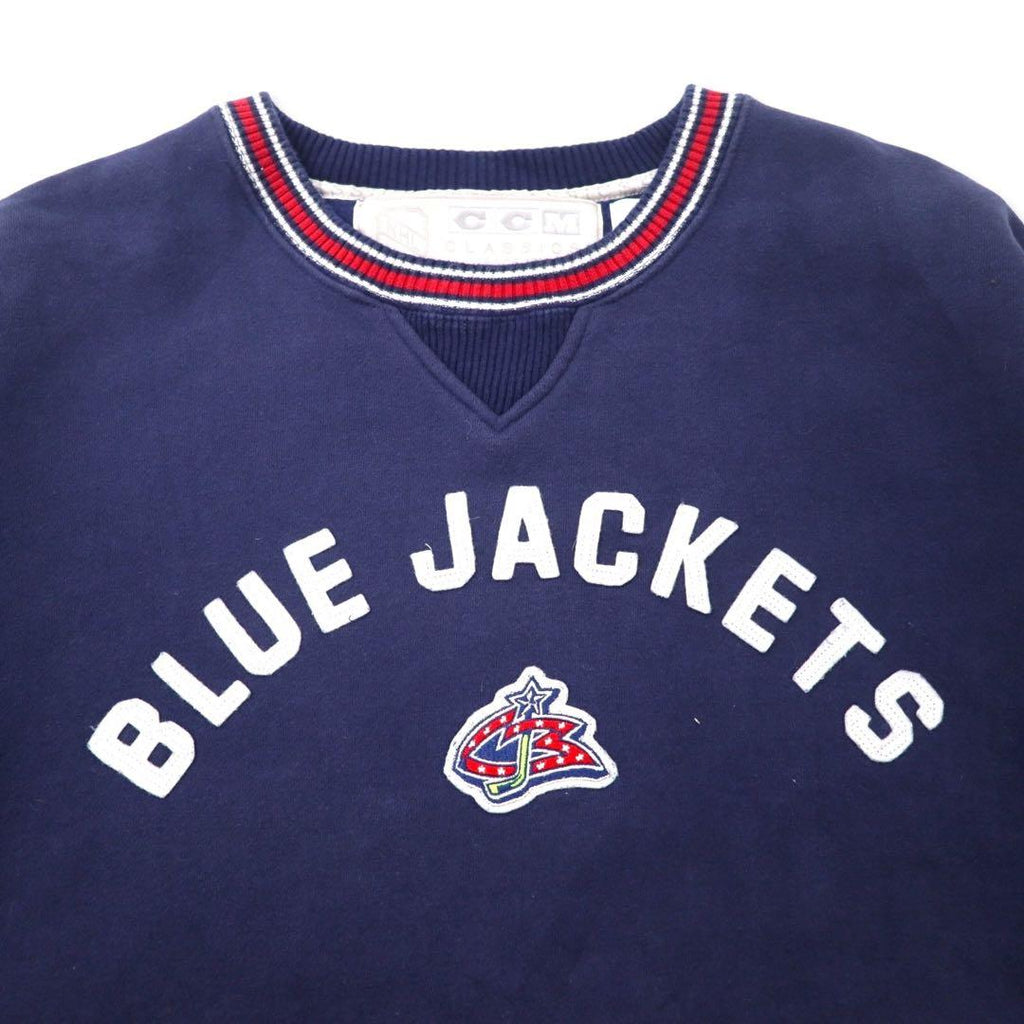 CCM CLASSICS Ribline Sweat XXL Navy Cotton Brushed Lining NHL BLUE JACKETS Big Size