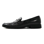PRADA loafers 23cm black V-tip leather logo plate made in Italy