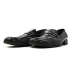 PRADA loafers 23cm black V-tip leather logo plate made in Italy