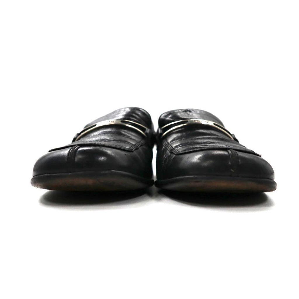 PRADA loafers 23cm black V-tip leather logo plate made in Italy