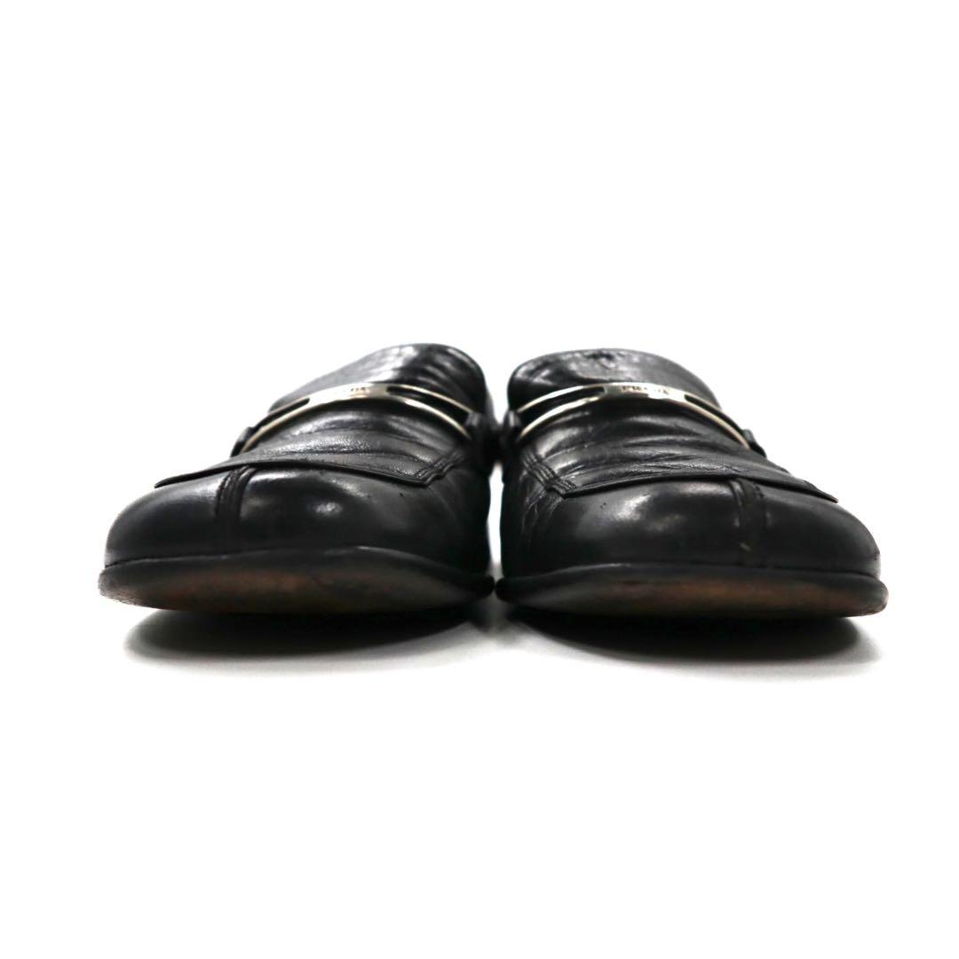 PRADA loafers 23cm black V-tip leather logo plate made in Italy
