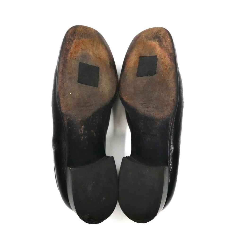 PRADA loafers 23cm black V-tip leather logo plate made in Italy