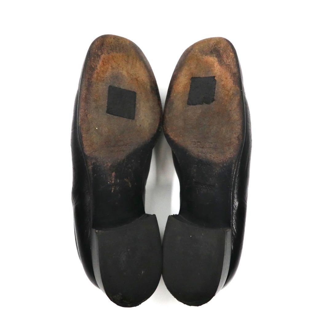 PRADA loafers 23cm black V-tip leather logo plate made in Italy