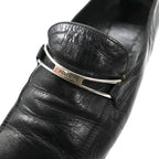 PRADA loafers 23cm black V-tip leather logo plate made in Italy