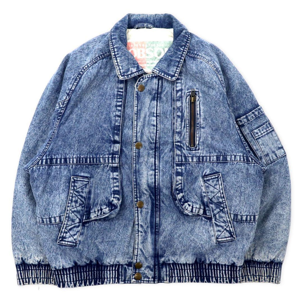 BOBSON 90's Denim Bomber Jacket M Blue Chemical Wash