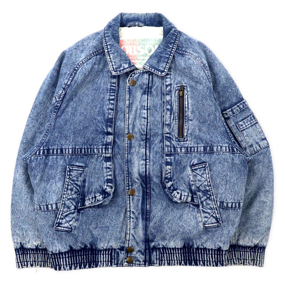 BOBSON 90's Denim Bomber Jacket M Blue Chemical Wash
