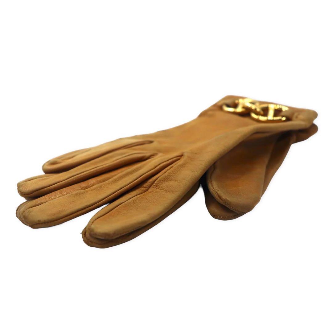 HERMES Made in France Chaine d'Ancre Leather Gloves Gloves 6 1/2 Beige
