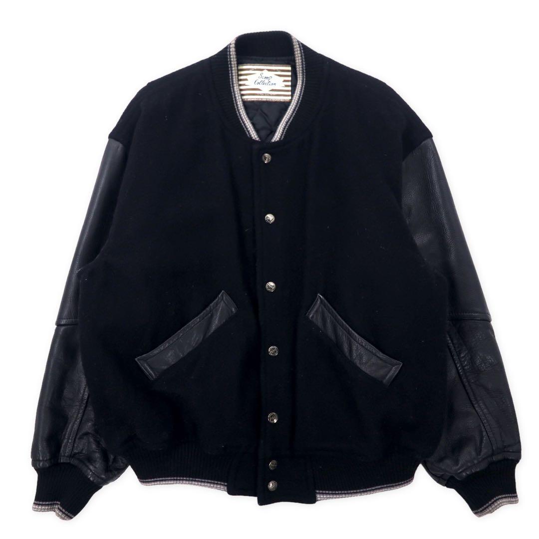 Scoop Collection Sleeve Leather Stadium Jacket L Black Wool Quilted Liner Bag Logo Embroidery