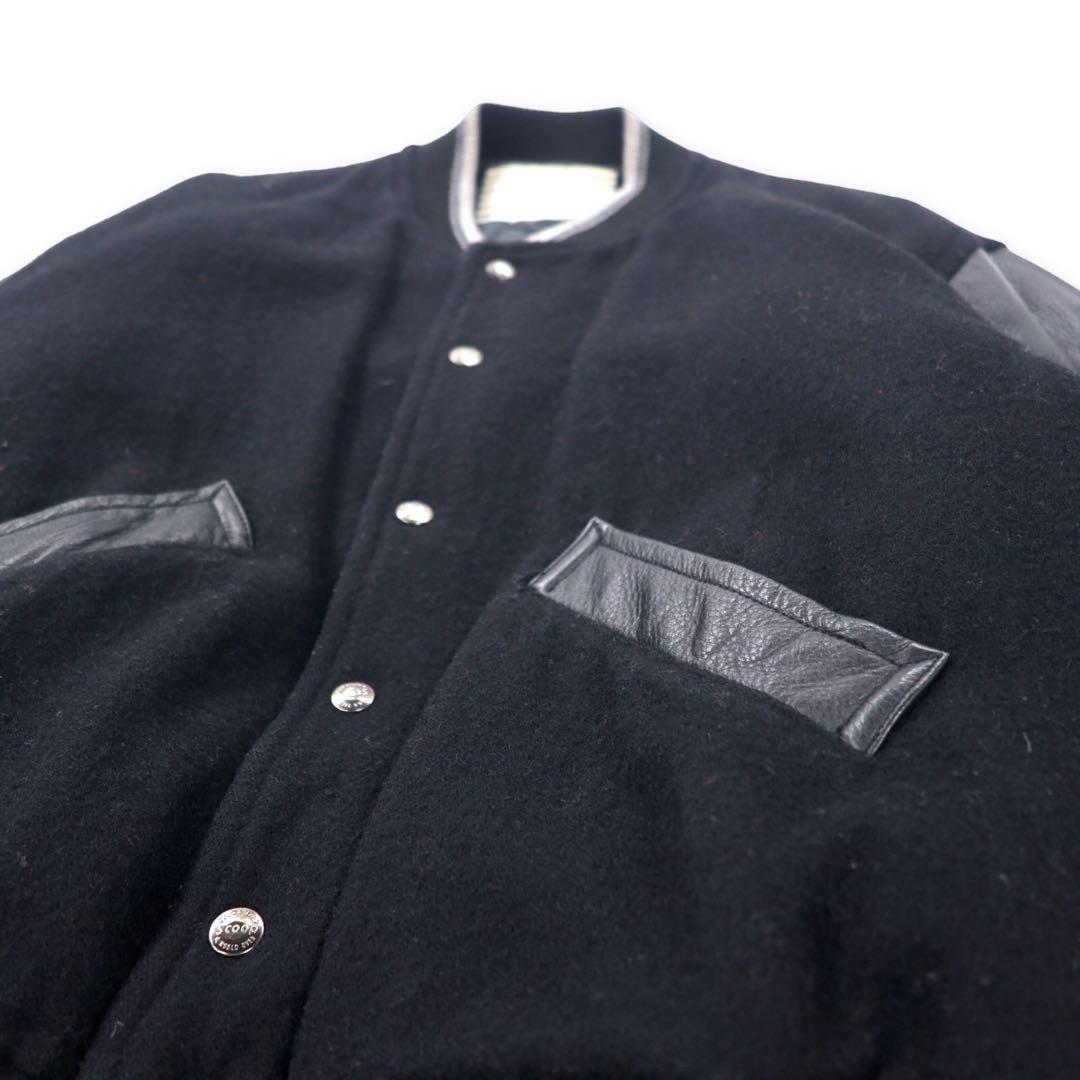 Scoop Collection Sleeve Leather Stadium Jacket L Black Wool Quilted Liner Bag Logo Embroidery