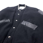 Scoop Collection Sleeve Leather Stadium Jacket L Black Wool Quilted Liner Bag Logo Embroidery