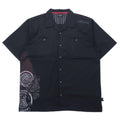HARLEY DAVIDSON Short Sleeve Open Collar Work Shirt XL Black Cotton Logo Print Big Size