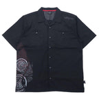 HARLEY DAVIDSON Short Sleeve Open Collar Work Shirt XL Black Cotton Logo Print Big Size