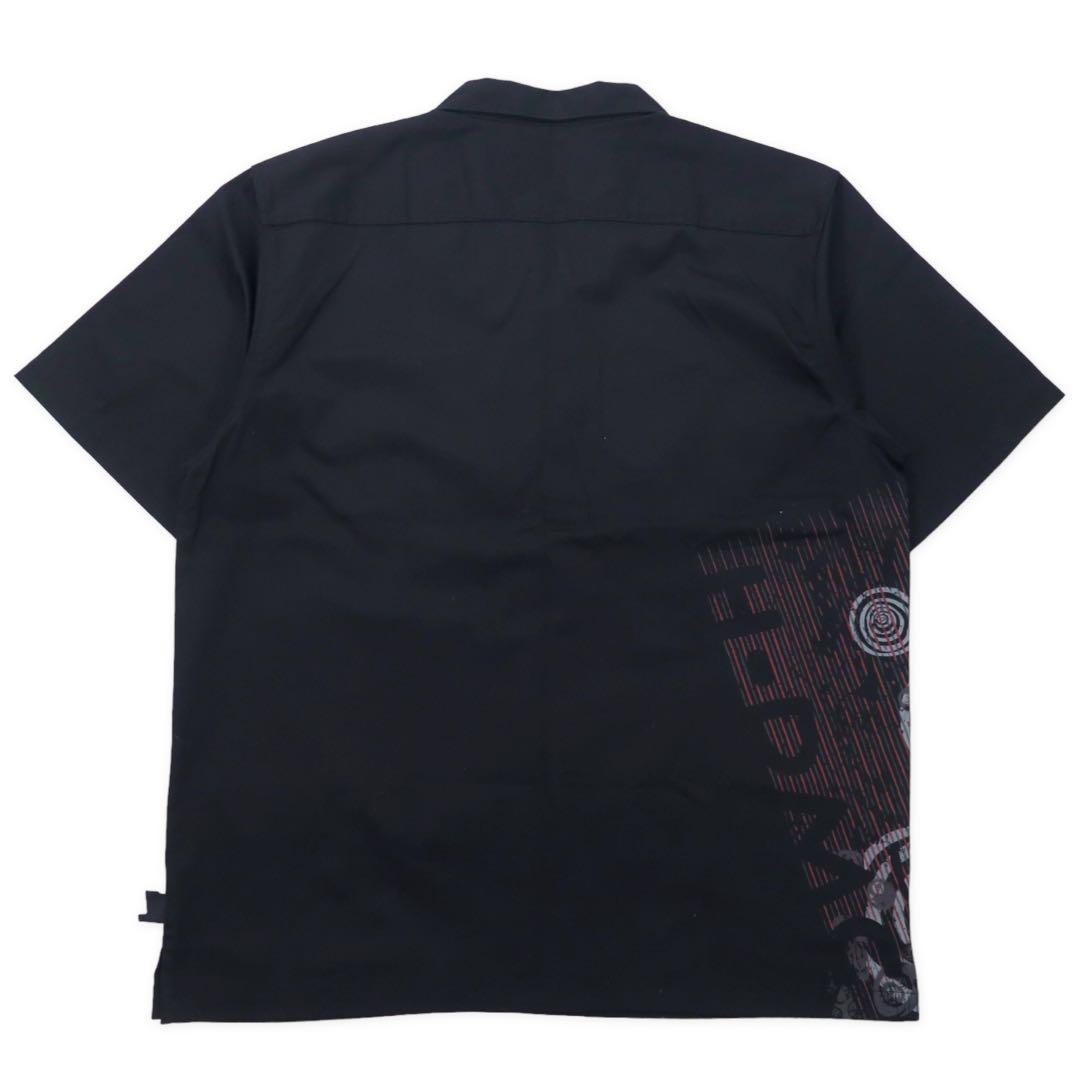 HARLEY DAVIDSON Short Sleeve Open Collar Work Shirt XL Black Cotton Logo Print Big Size