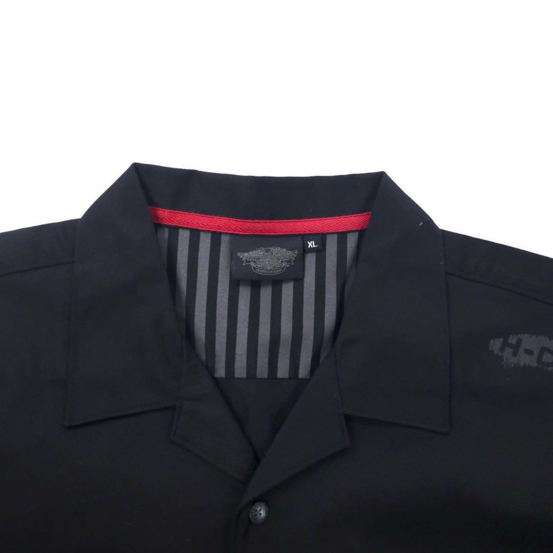 HARLEY DAVIDSON Short Sleeve Open Collar Work Shirt XL Black Cotton Logo Print Big Size