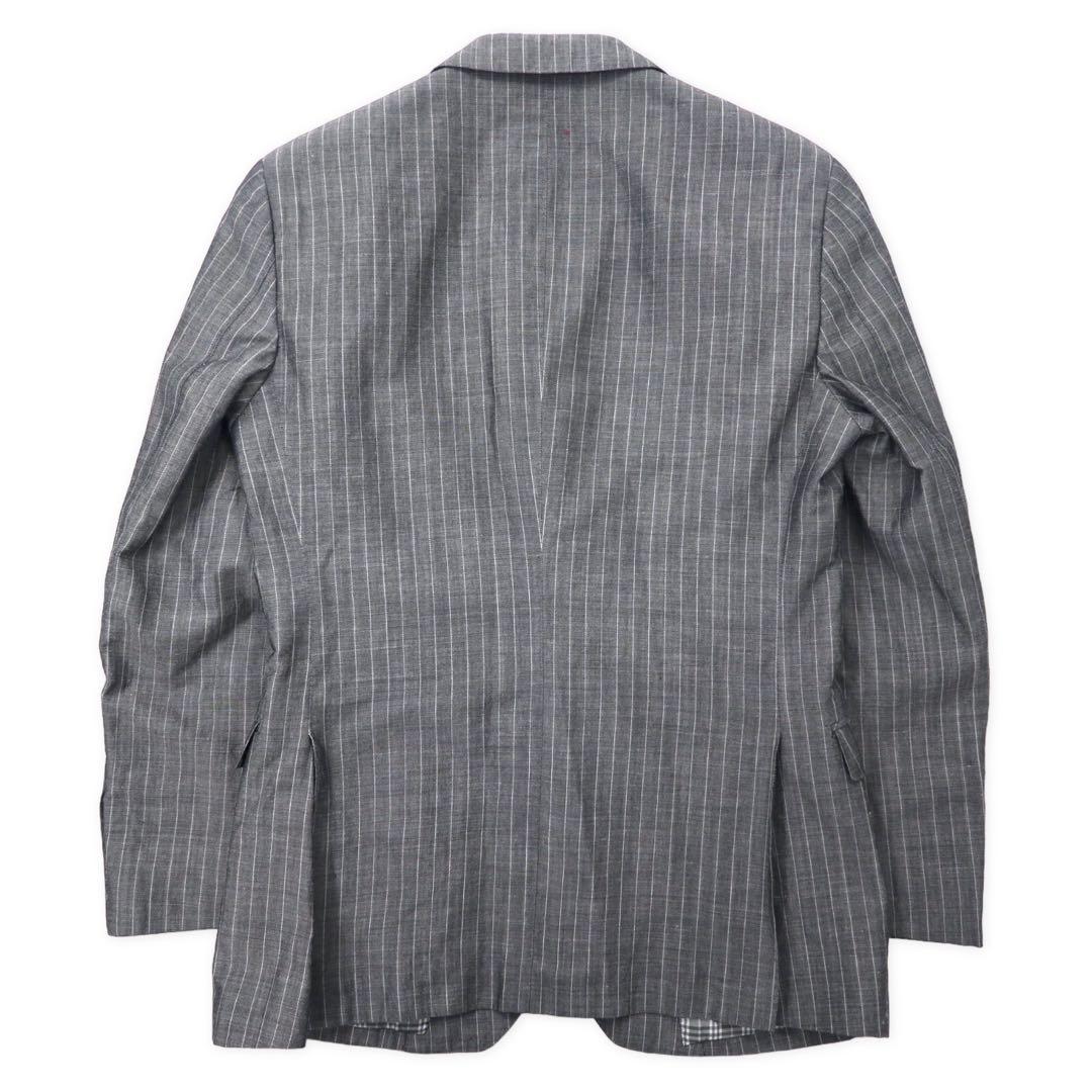 BURBERRY BLACK LABEL 2B Tailored Jacket S Gray Striped Wool Linen Blend Lining Nova Check D1E22-383-06
