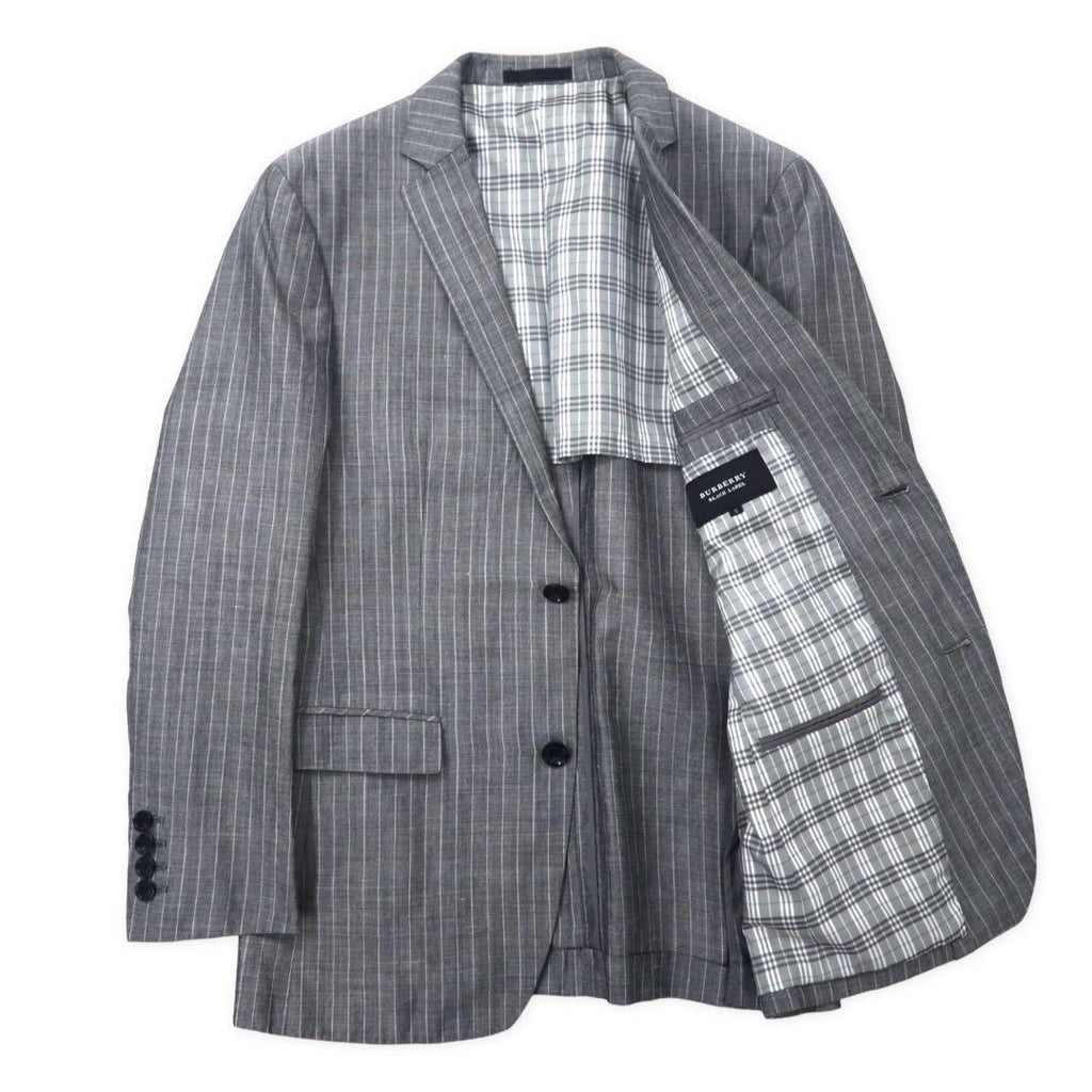 BURBERRY BLACK LABEL 2B Tailored Jacket S Gray Striped Wool Linen Blend Lining Nova Check D1E22-383-06