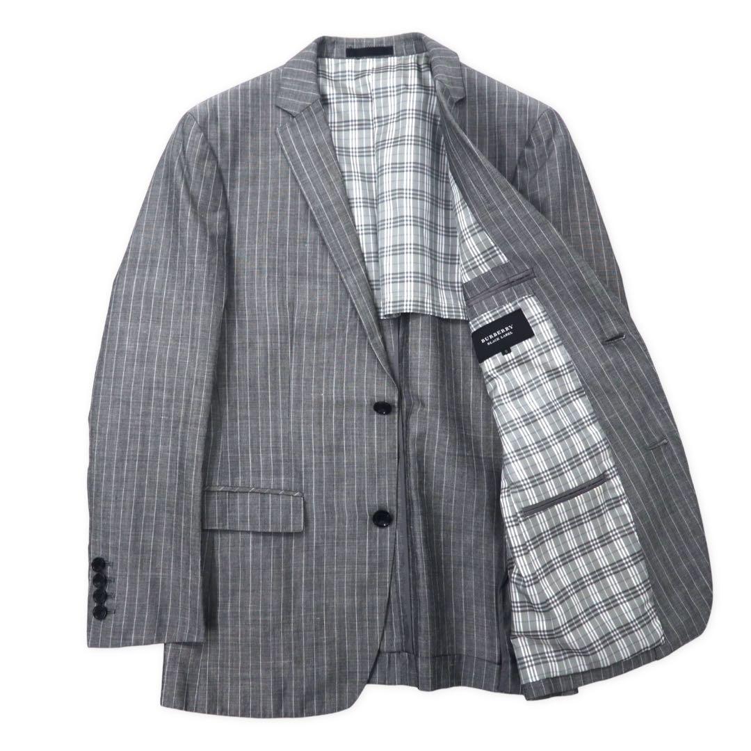 BURBERRY BLACK LABEL 2B Tailored Jacket S Gray Striped Wool Linen Blend Lining Nova Check D1E22-383-06