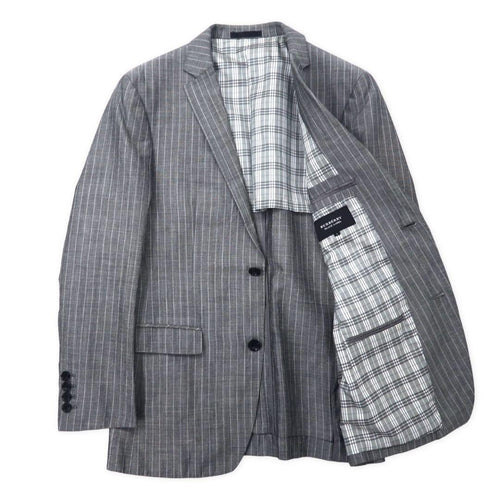 BURBERRY BLACK LABEL 2B テーラードジャケット S グレー ストライプ  ウール リネン混 裏地ノバチェック D1E22-383-06