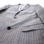 BURBERRY BLACK LABEL 2B Tailored Jacket S Gray Striped Wool Linen Blend Lining Nova Check D1E22-383-06