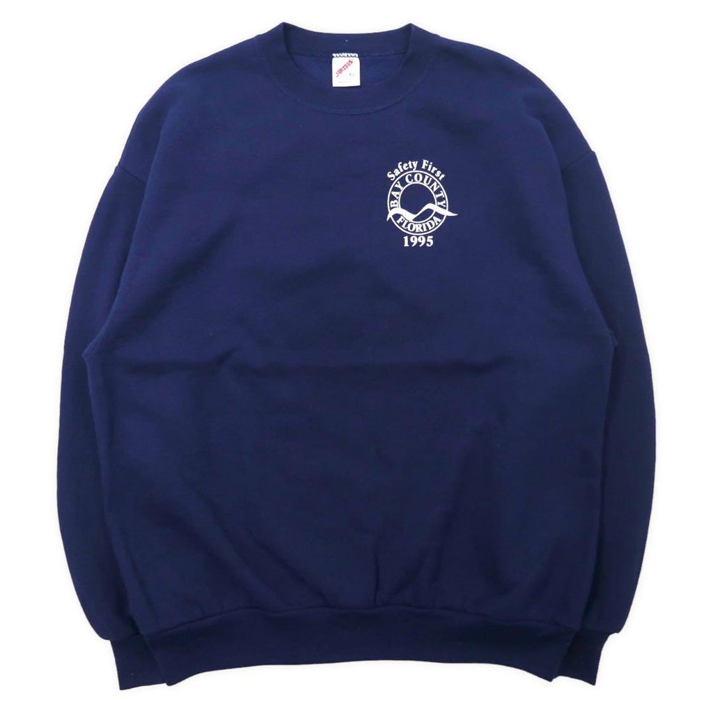 JERZEES Made in USA 90's Printed Sweatshirt XL Navy Cotton Brushed Back BAY COUNTY FLORIDA