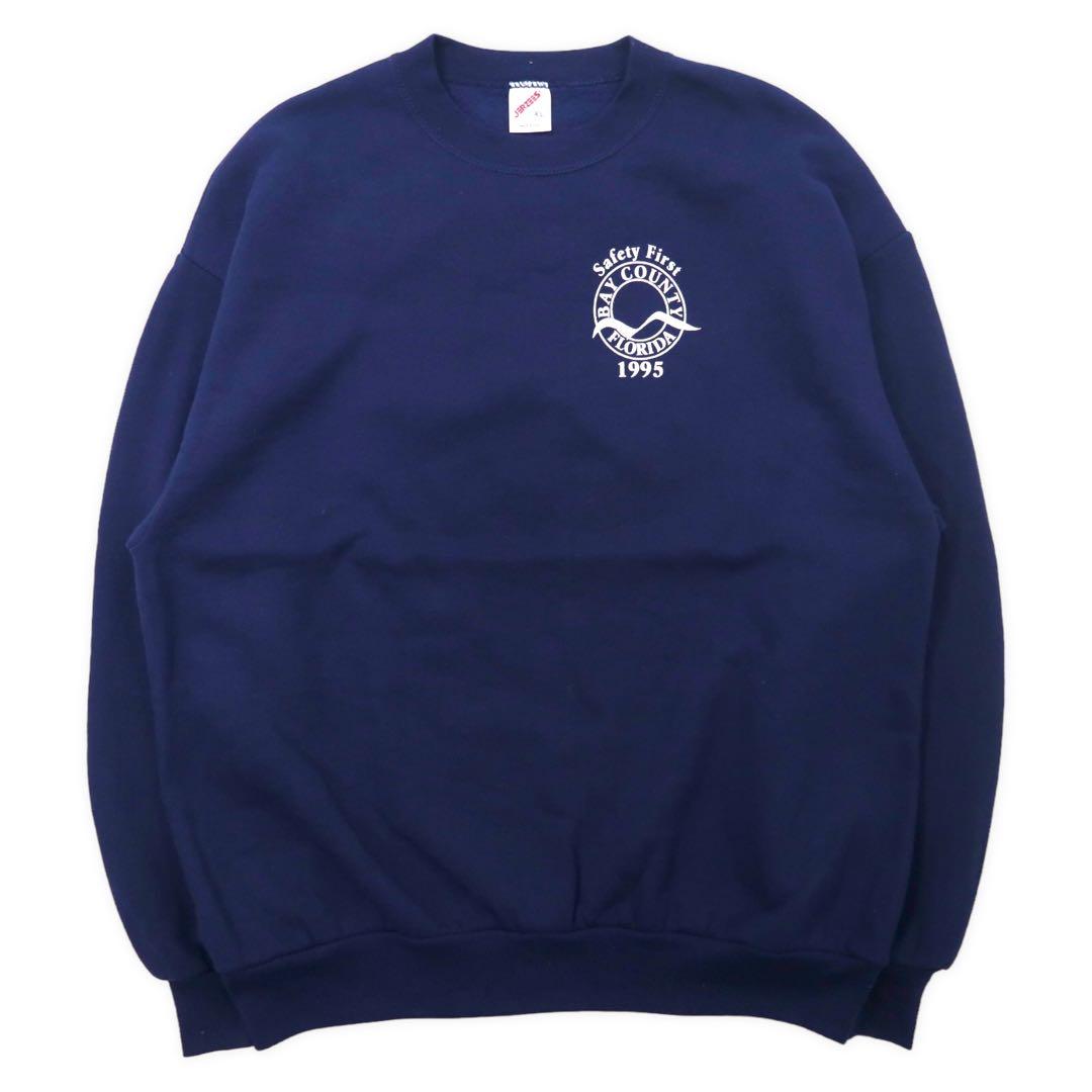 JERZEES Made in USA 90's Printed Sweatshirt XL Navy Cotton Brushed Back BAY COUNTY FLORIDA