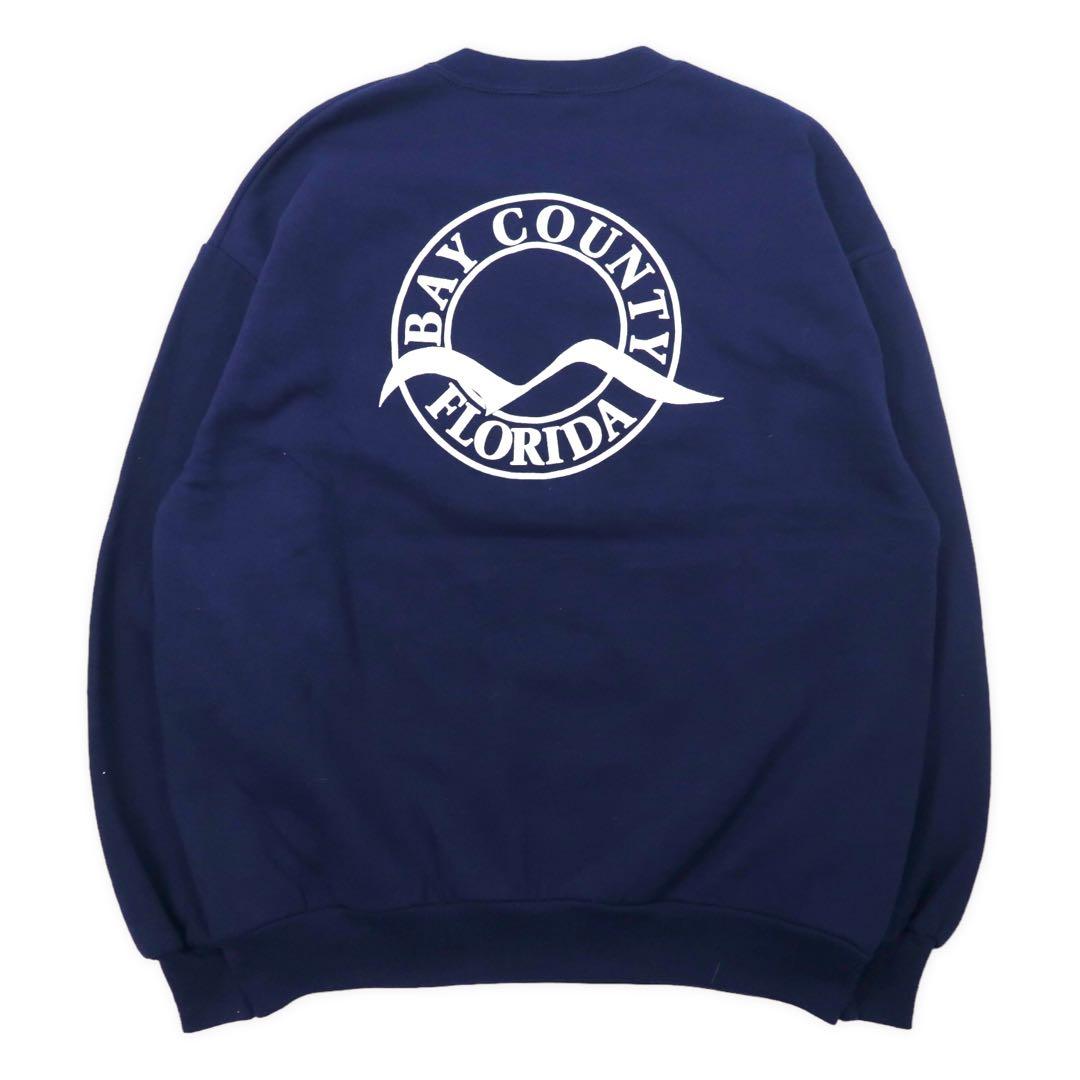 JERZEES Made in USA 90's Printed Sweatshirt XL Navy Cotton Brushed Back BAY COUNTY FLORIDA