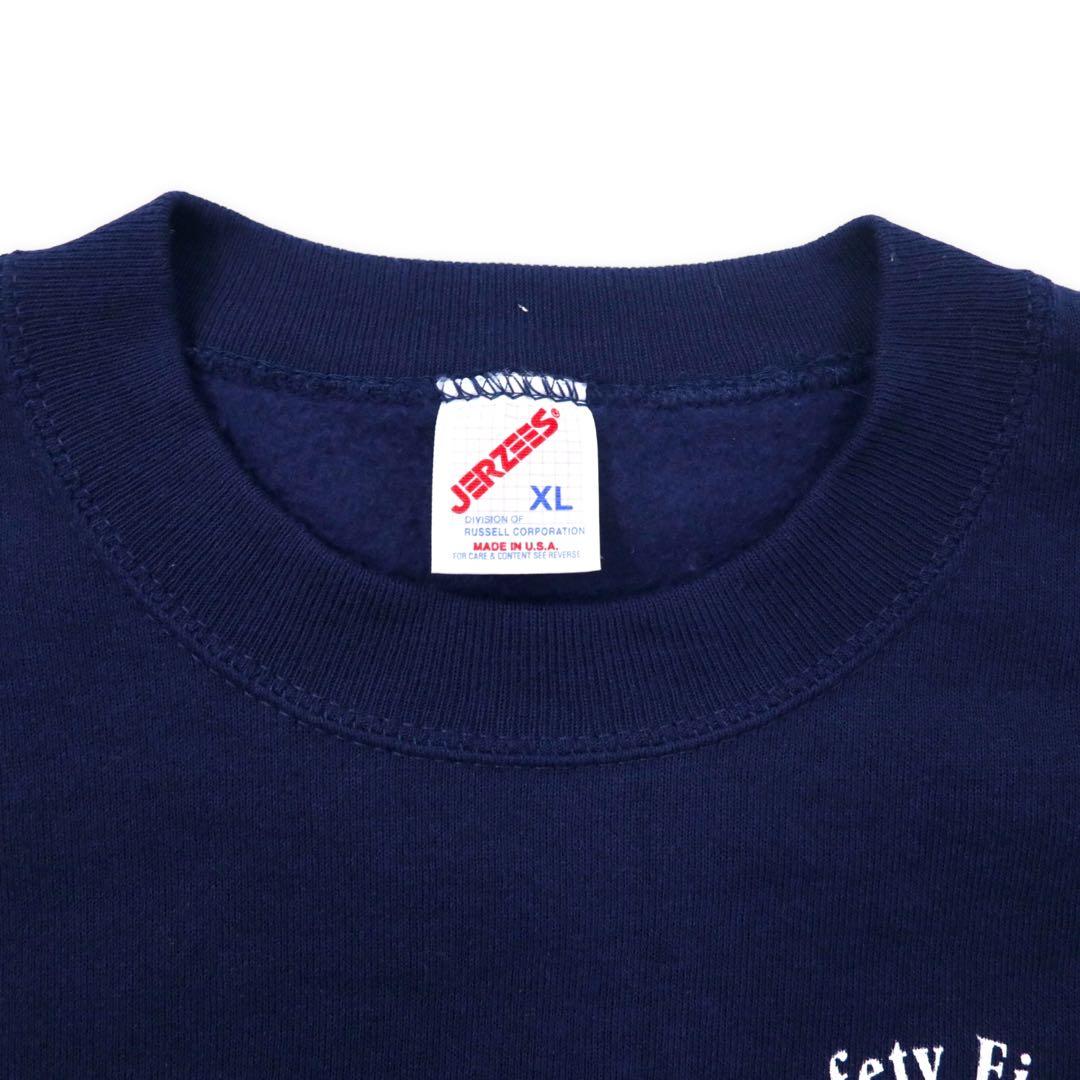 JERZEES Made in USA 90's Printed Sweatshirt XL Navy Cotton Brushed Back BAY COUNTY FLORIDA