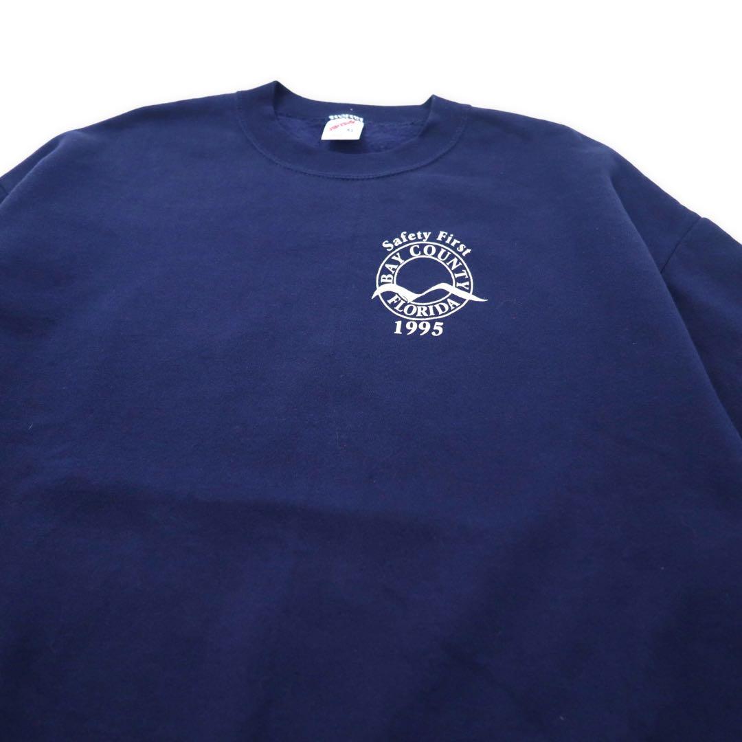 JERZEES Made in USA 90's Printed Sweatshirt XL Navy Cotton Brushed Back BAY COUNTY FLORIDA