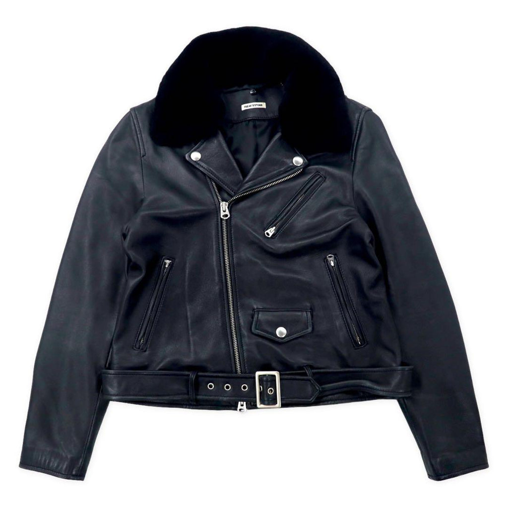 FREAK'S STORE Double Riders Jacket S Black Sheep Leather Lamb Leather Shearling Collar Detachable IDEAL Zip